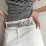 Ceintures couleur argent Y2k Vintage gothique tresse métal Punk boucle ceintures corée Pu ceinture jean pantalon décor ceinture pour hommes femmes
