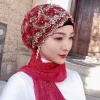 bonnet turban brodé de perles pour femmes, prêt à porter, foulard de tête, hijab musulman, couvre cheveux, foulard pré attaché