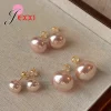 boucles d'oreilles en argent sterling 925 avec perles rondes roses, pour mariage, fiançailles, fête d'anniversaire élégante, cadeaux de fête des mères