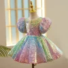 robe à paillettes ombrées pour filles, scintillante pastel, manches bouffantes, vêtements de fête d'anniversaire pour filles