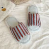 pantoufles en peluche décontractées à rayures confortables, chaussures douces et chaudes en coton pour la maison, antidérapantes, patchwork, chaussures plates pour la maison pour étudiantes