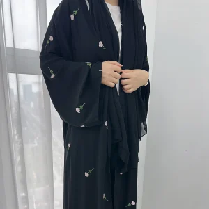 Cardigan Kimono brodé noir Abaya dubaï, caftan musulman de luxe pour femmes, vêtements islamiques turcs, nouvelle collection 2024 Cardigan Kimono brodé noir Abaya dubaï, caftan musulman de luxe pour femmes, vêtements islamiques turcs, nouvelle collection 2024