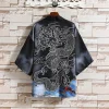 kimono japonais imprimé dragon pour hommes et femmes, cardigan harajuku, chemise traditionnelle haori
