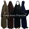 Ensemble de prière en jersey de coton pour femmes musulmanes, Hijab instantané, EID, Ramadan, Islam, Corde en satin, Jupe tiens imar, Poches, Jilbab, 2 pièces