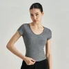 T-shirt de sport confortable à manches courtes, couleur chair, décontracté, sensation haut de gamme, cintré à la taille et amincissant, Fitness pour femmes