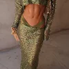 haut court à paillettes, jupe longue slim, ensemble deux pièces pour femmes, col bateau, manches longues, hauts amples, jupes de couleur unie, costumes sexy pour femmes