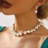 ensemble de bijoux en perles scintillantes, collier de perles multicouche élégant, bijoux exquis pour femmes, boucles d'oreilles pendantes en perles, cadeau