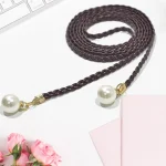 Ceinture décontractée pour femmes, boucle en perles, décoration tissée, corde de taille fine avec robe, 140cm, accessoires de mode pour dames
