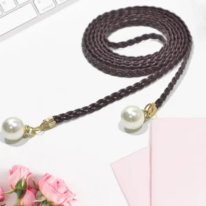Ceinture décontractée pour femmes, boucle en perles, décoration tissée, corde de taille fine avec robe, 140cm, accessoires de mode pour dames