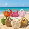 Sac à main de plage demi-lune en rotin et paille tissé à la main pour femmes, sac à bandoulière d&rsquo;été ajouré, sacs à bandoulière pour cadeaux pour femmes