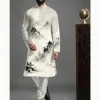 abaya arabe islamique pour hommes, imprimé ethnique, col montant, chemise mi longue pour jeunes, manteau de luxe, costume turc décontracté pour hommes