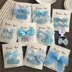 Pinces à cheveux en dentelle pour bébé, 2 pièces, couleur bleue, épingles à cheveux à paillettes avec nœud papillon, épingles à cheveux pour enfants, Barrettes en perles BB pour filles, accessoires de cheveux
