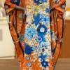 Femmes élégantes été sergé soie caftan à fleurs robe surdimensionné Femme africaine vacances Boubou dame musulmane doux Abaya
