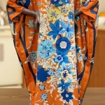 Femmes élégantes été sergé soie caftan à fleurs robe surdimensionné Femme africaine vacances Boubou dame musulmane doux Abaya