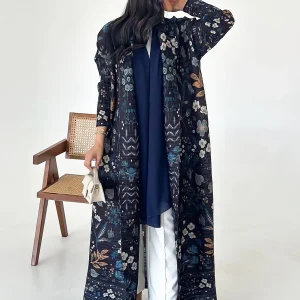 Dubaï Abaya luxe pour les femmes Miyake plissé imprimé Long manteau élégant formel soirée robes de bal femme Cardigan ouvert Abaya vêtements