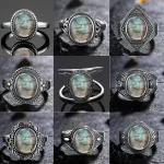 Bague en argent pour femmes, ovale, ronde, Labradorite naturelle, cadeau en forme de soleil, rétro, bijoux fins de luxe