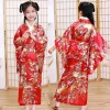Kimono Traditionnel Japonais en Satin pour Fille, Robe de Bain de Luxe avec Costume de Performance Obi