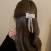 Épingle à cheveux à franges avec nœud en biscuits pour femmes, pince à cheveux de tempérament de mode, lumière coréenne, luxe, or, argent, document, accessoires pour cheveux