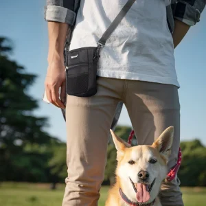 Sac banane multifonctionnel pour nourriture pour chien, sac de collation portable en tissu Oxford de couleur unie pour chien