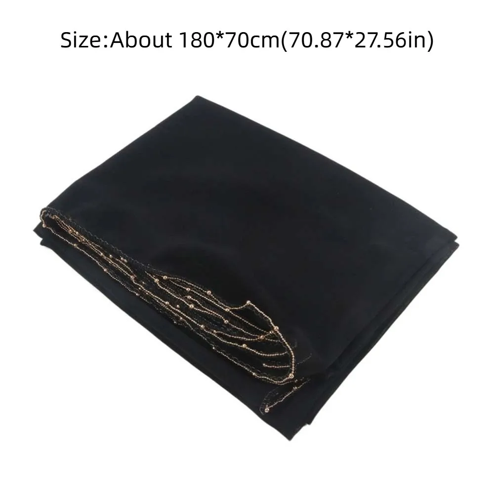 Mode élastique coloré perlé foulard respirant Hijab imprimé queue Turban Style indien couleur unie en mousseline de soie grand châle hommes
