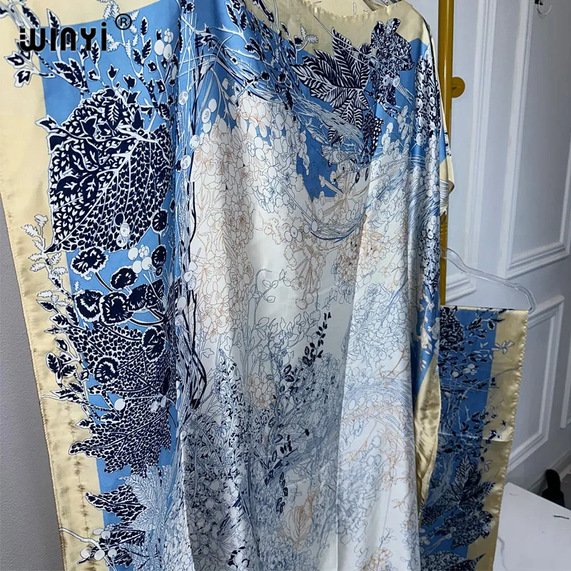 winyi robe caftan à manches longues et col rond pour femmes, abaya dubaï, robe maxi élégante, vêtements de luxe, imprimé bohème africain