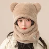 ensemble écharpe et casquette ours de style coréen, décontracté, garde au chaud, épais, protection du cou, couleur unie, pull d'hiver, casquette de cyclisme