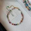 nouveauté perles colorées à la mode pierre perle d'eau douce naturelle 14k or rempli femme ensemble de bijoux pour collier bracelet cadeaux