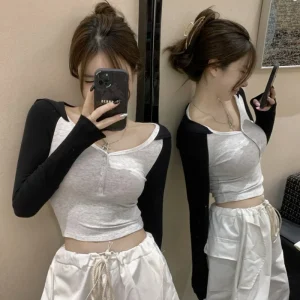 T-shirt à manches longues pour femme, haut à capuche, esthétique des années 90, de haute qualité, vente en gros, jeune, Slim, Cool, vieux