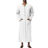 jubba thobe – caftan arabe pour hommes, en lin et coton, couleur unie, manches courtes, à capuche, robes musulmanes, dubaï, moyen orient, vêtements abaya pour hommes