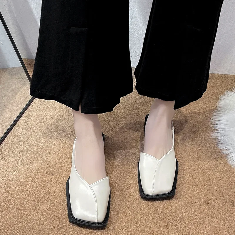 Sandales Carrées Élégantes pour Femme, Chaussures Plates à Talons Bas, de Marque de Styliste, de ix