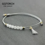 Bracelet élégant avec pompon pour femme, fait à la main, cordon minimaliste, perles en pierre de cristal blanc naturel, bracelets réglables, 4mm