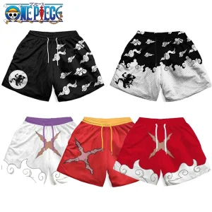 Short Anime une pièce pour hommes, maillot de bain à séchage rapide, cordon de serrage respirant avec poches pour le surf et la plage