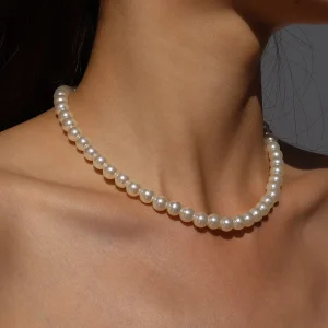 Collier ras du cou en perles pour femmes, bijoux tendance pour fête de mariage, grande perle, élégant, blanc, Imitation de perles, X0172, 2023