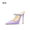 sandales à talons pour femmes été 2025 luxe en cuir véritable talons hauts pantoufles cristal décoration sangle élégante dames chaussures wome