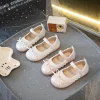 chaussures plates en cuir pour filles, chaussures de ballet princesse à la mode pour petits enfants, bord à volants doux, chaussures de performance pour enfants