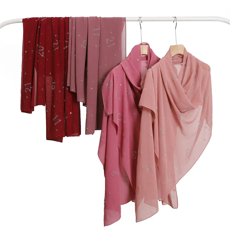 châle hijab en mousseline de soie pour femme musulmane, strass, chiffres aniques, perles, bulle, couverture complète, islam foulards, bonnet, bande de sauna, ronde, artificiel astique