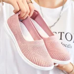 2025 printemps été respirant tricoté chaussures plates pour femmes confortable sans lacet maman chaussures femme sans lacet antidérapant baskets décontractées femme