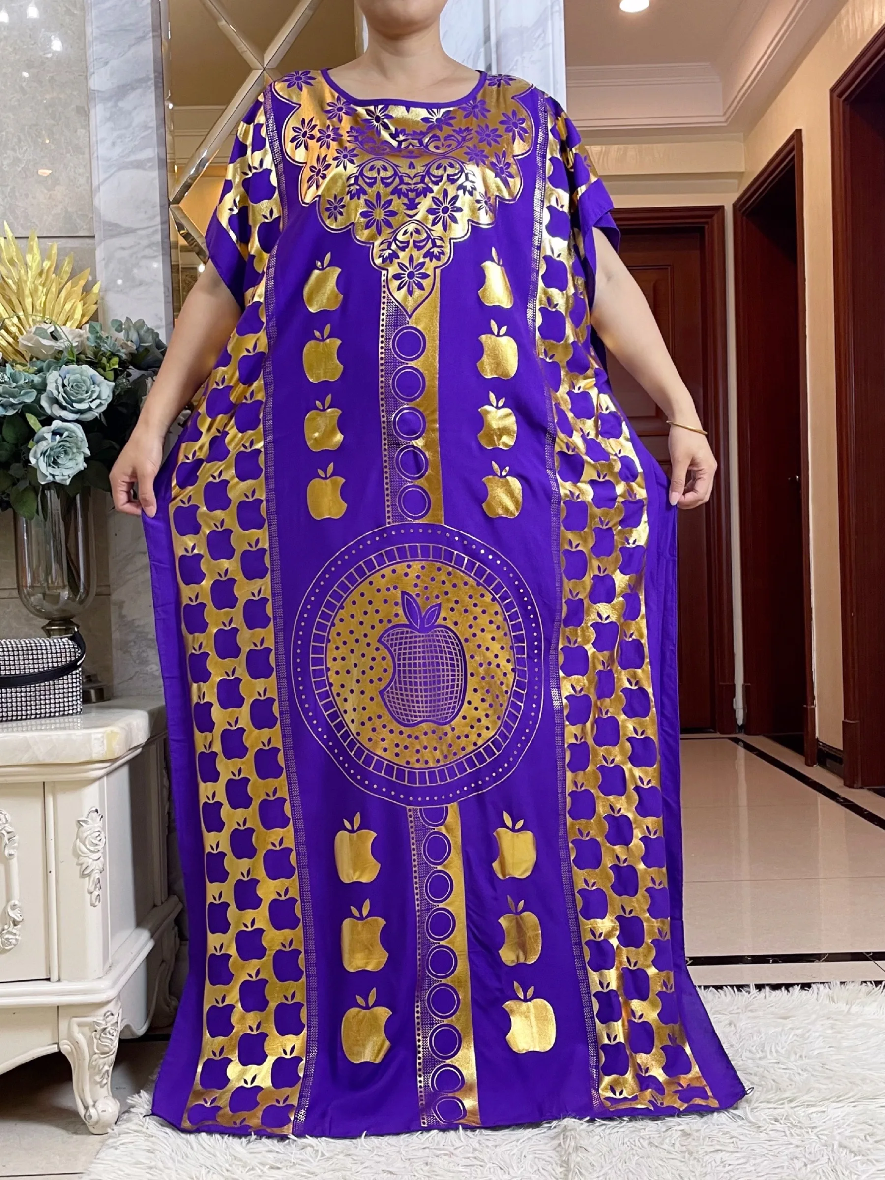 robe d'été en coton à manches courtes pour femme, boubou, maxi islam, grande écharpe, africain, abaya, estampage doré, design pomme, nouveau