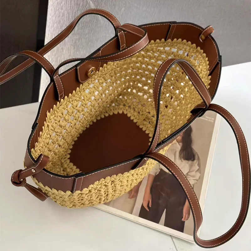 Sac de plage en paille, nouveau Style, sac à bandoulière léger de luxe de styliste, sac tissé de grande capacité, sac à boulettes Simple de couleur contrastée