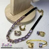 Ensemble de bijoux fins à breloques originales pour femmes, plusieurs colliers en cristal de Zircon violet, Bracelet, boucles d&rsquo;oreilles, cadeau romantique en acier inoxydable
