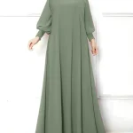 ZANZEA islamique Hijab élégant Robes mode musulmane froncé manchette femmes à manches longues Maxi robe solide à volants col rond Abaya Robes