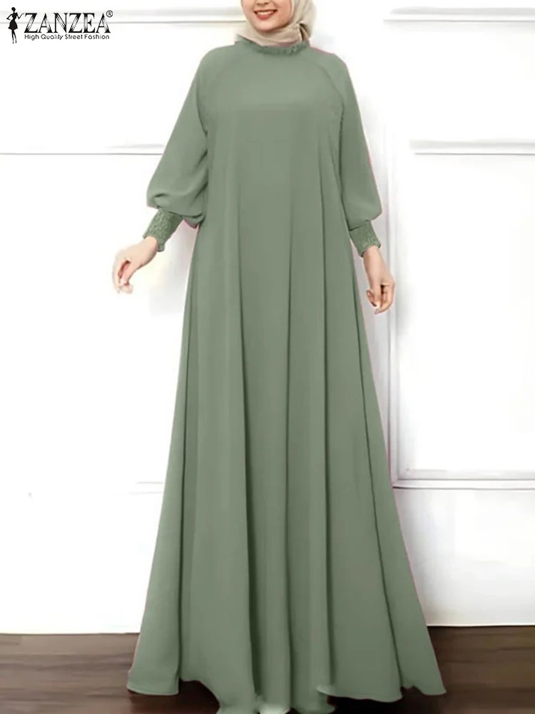 ZANZEA islamique Hijab élégant Robes mode musulmane froncé manchette femmes à manches longues Maxi robe solide à volants col rond Abaya Robes ZANZEA islamique Hijab élégant Robes mode musulmane froncé manchette femmes à manches longues Maxi robe solide à volants col rond Abaya Robes