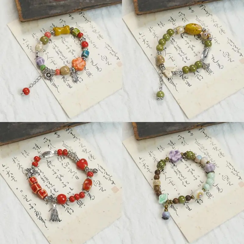 Colorful Simple Ceramic Beaded Bracelet Bohemian Elastic Bracelet For Women Girls Versatile Hand Rope Jewelry Accessories Gifts
