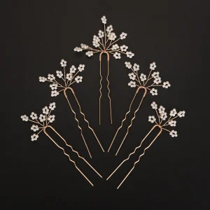 Épingles à cheveux de mariée en perles pour femmes, 5 pièces, accessoires de cheveux de mariage en argent, bijoux faits à la main en or, ornements de fête de mariée