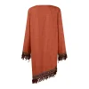 robe de plage ample et décontractée pour femmes, tenue ethnique à franges, longueur aux genoux, col en v, manches longues, vintage, style cowboy occidental