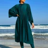 Nouveau Burkini musulman tout couvert maillot de bain maillots de bain amples pour les femmes couleur unie Robe à manches longues et maillot de bain une pièce avec Hijab Nouveau Burkini musulman tout couvert maillot de bain maillots de bain amples pour les femmes couleur unie Robe à manches longues et maillot de bain une pièce avec Hijab