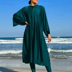 Nouveau Burkini musulman tout couvert maillot de bain maillots de bain amples pour les femmes couleur unie Robe à manches longues et maillot de bain une pièce avec Hijab