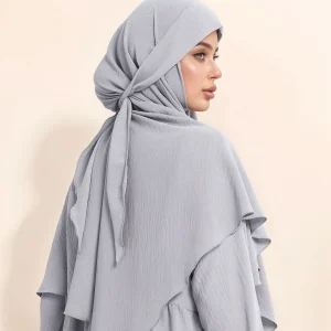 Foulard Hijab grande taille pour femme, avec rides en soie glacée, châle musulman, foulard Long pour femme