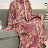 abayas musulmanes en coton pour femmes, vêtement de prière traditionnel à fleurs pour ramadan, caftan africain, marocain, robe connectée, foulard