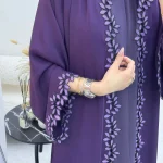 Abaya violet élégant de Dubaï pour femmes musulmanes – Intrument conçu avec une pièce de broderie multicolore dans la mode modeste islamique